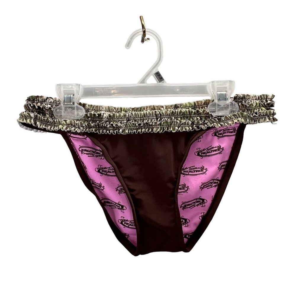 RealTree Camo Camouflage Bikini Swimsuit Bottoms size M Brown Pink Ruffle Trim